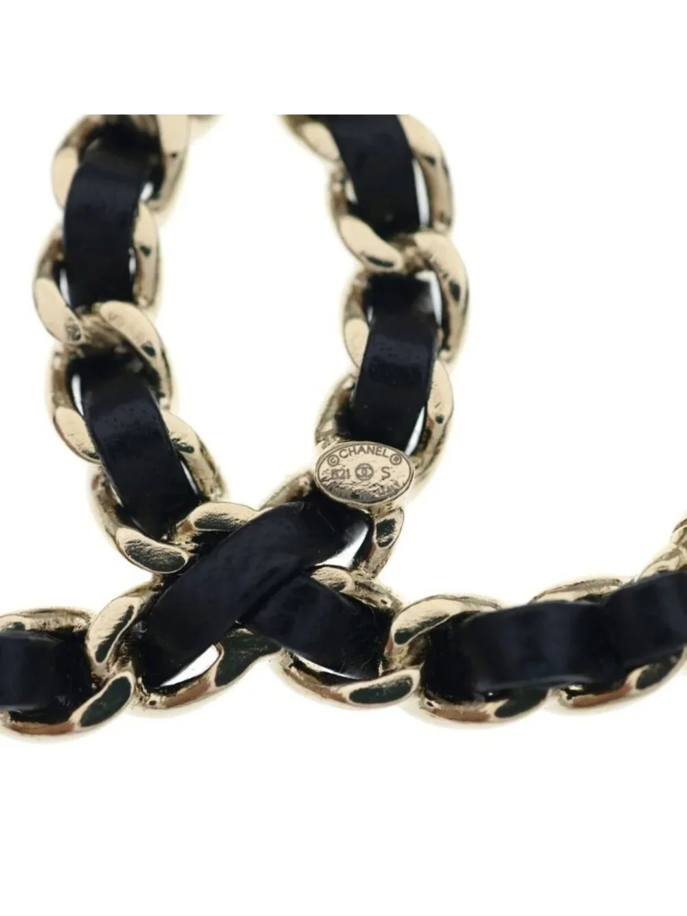 Chanel Coco Brooch CC Logo Leather Black Gold
